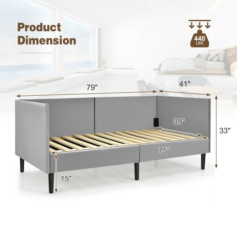 Twin Size Daybed Frame with Sturdy Wooden Slat Support, Compact & Comfortable