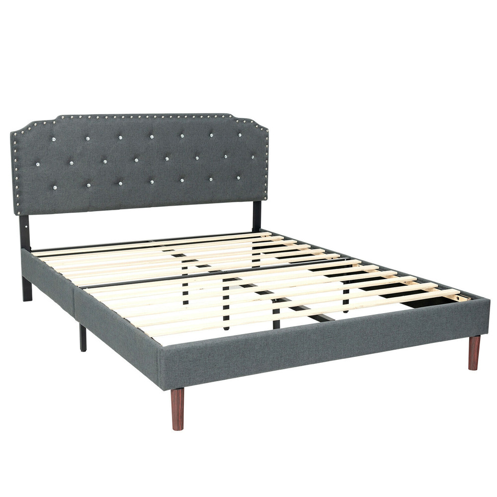 Full Upholstered Bed Frame With Adjustable Diamond Button Headboard Luxe Faux Crystal Design 3