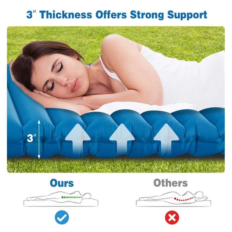 3-Inch Thick Inflatable Waterproof Camping Sleeping Pad, Ultra-Comfortable & Portable