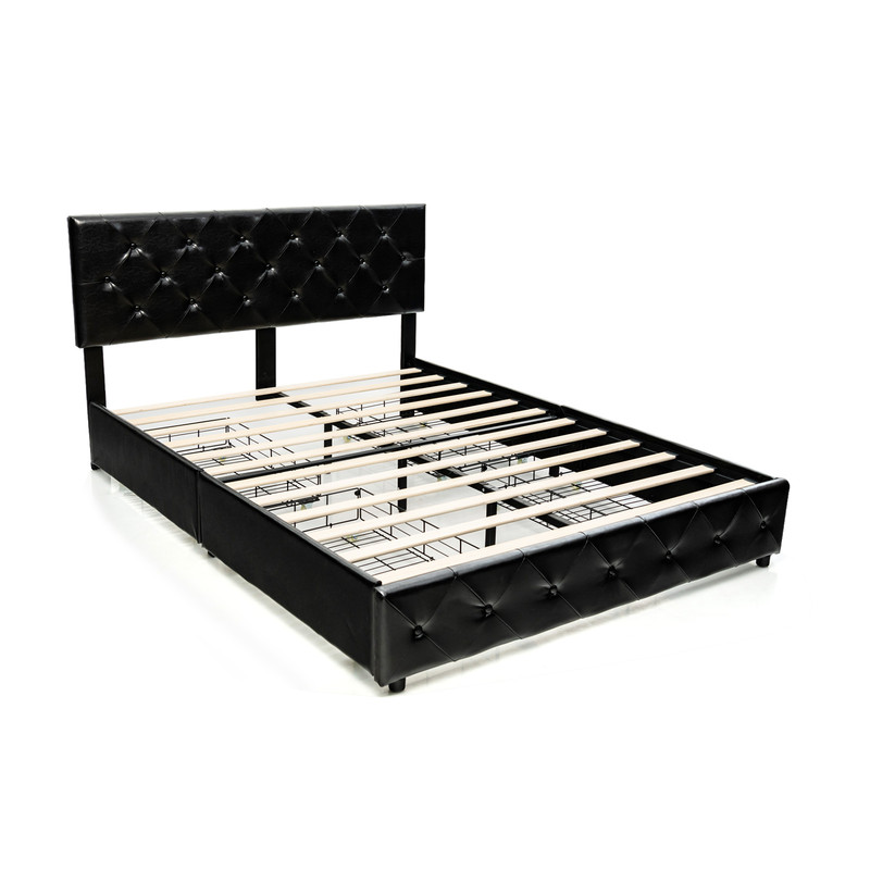 PU Leather Upholstered Platform Bed with 4 Drawers Full/Queen Size, Adjustable Headboard
