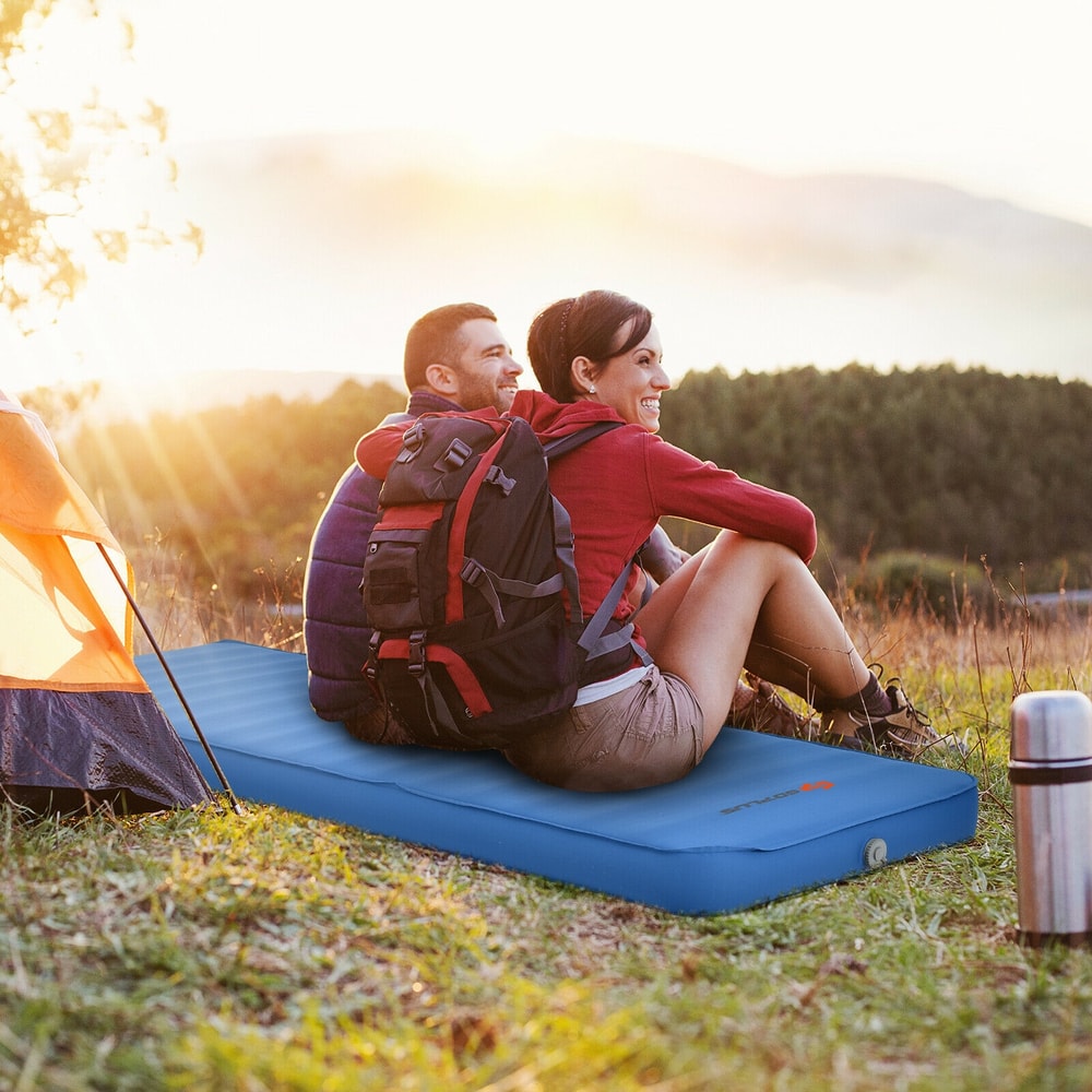 Self Inflating Folding Camping Sleeping Mattress with Carry Bag Blue, Comfort & Portable for Outdoor Adventures