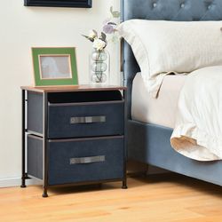 20" industrial nightstand with 2 pull out fabric drawers rustic brown storage side table