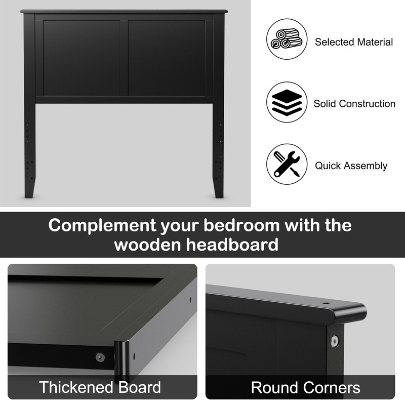 Solid Wood Flat Panel Headboard for Twin Size Bed Black, White, or Brown