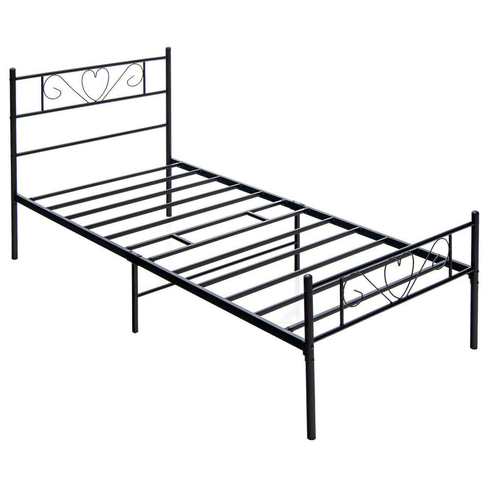 Twin XL Metal Bed Frame with Heart Shaped Headboard, 330lb Capacity Platform Bed, No Box Spring Needed