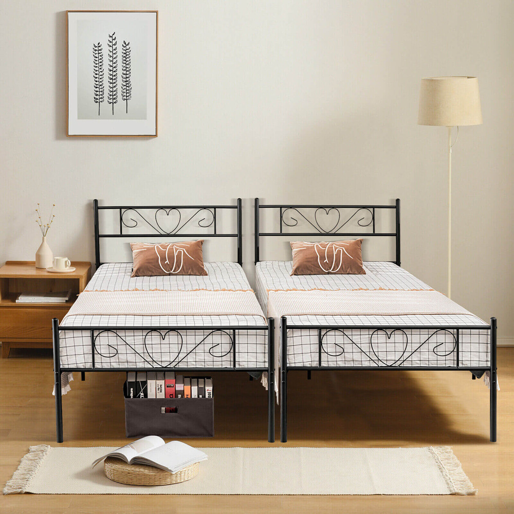 Twin XL Metal Bed Frame with Heart Shaped Headboard, 330lb Capacity Platform Bed, No Box Spring Needed