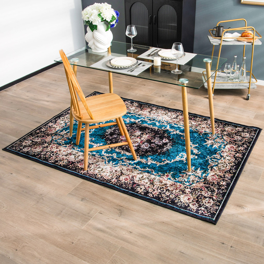 Anti Slip Area Rug, Low Pile Polyester Rug with Non Shedding Surface & Flame Resistant Fabric