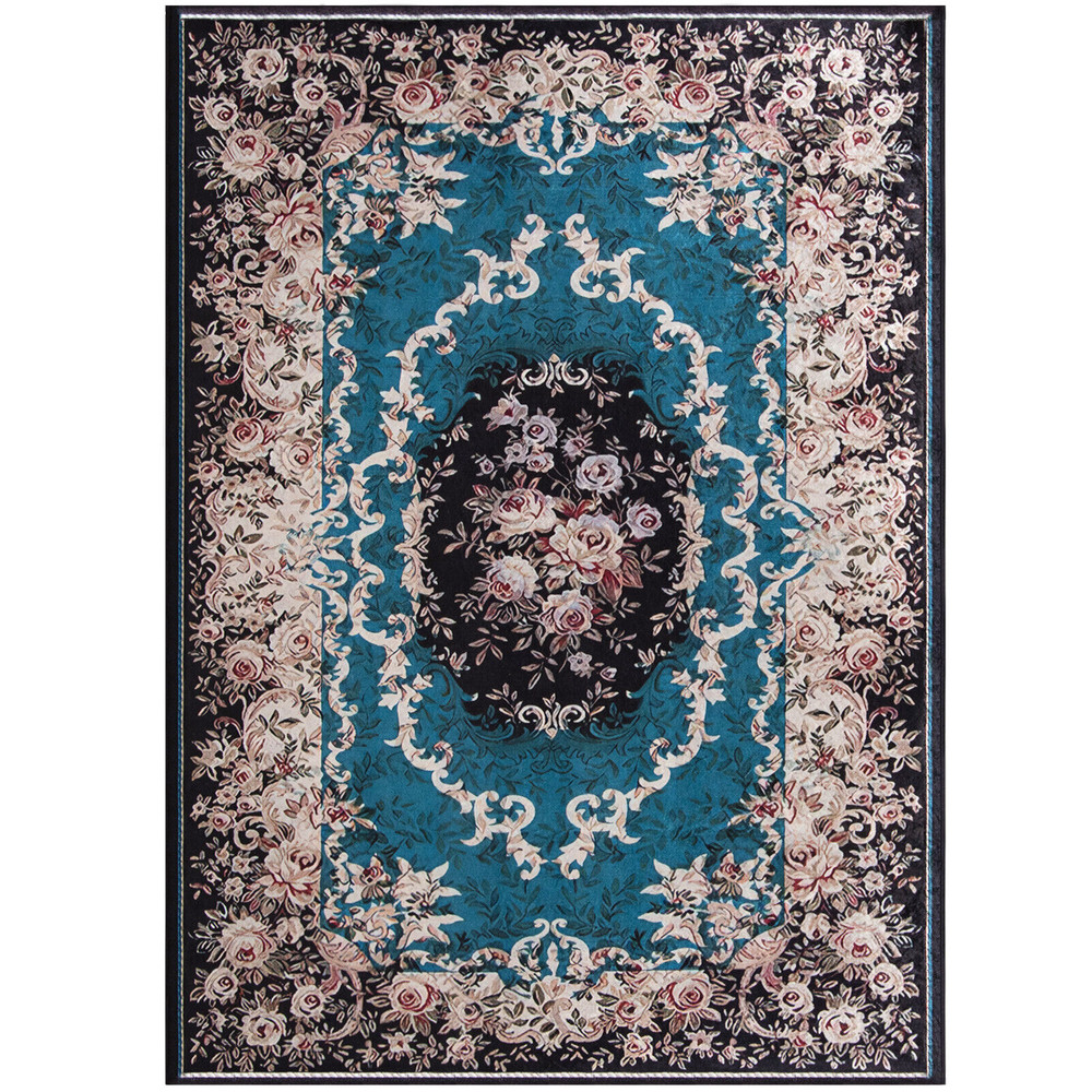 Anti Slip Area Rug, Low Pile Polyester Rug with Non Shedding Surface & Flame Resistant Fabric