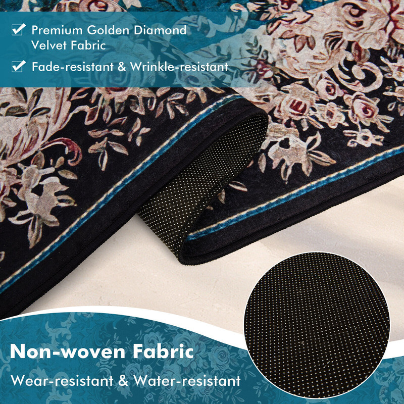 Anti Slip Area Rug, Low Pile Polyester Rug with Non Shedding Surface & Flame Resistant Fabric