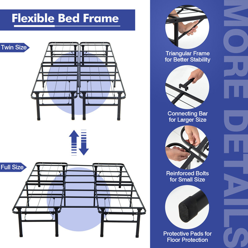 Full/King Size Folding Steel Platform Bed Frame for Kids, Teens & Adults Heavy Duty & Space-Saving