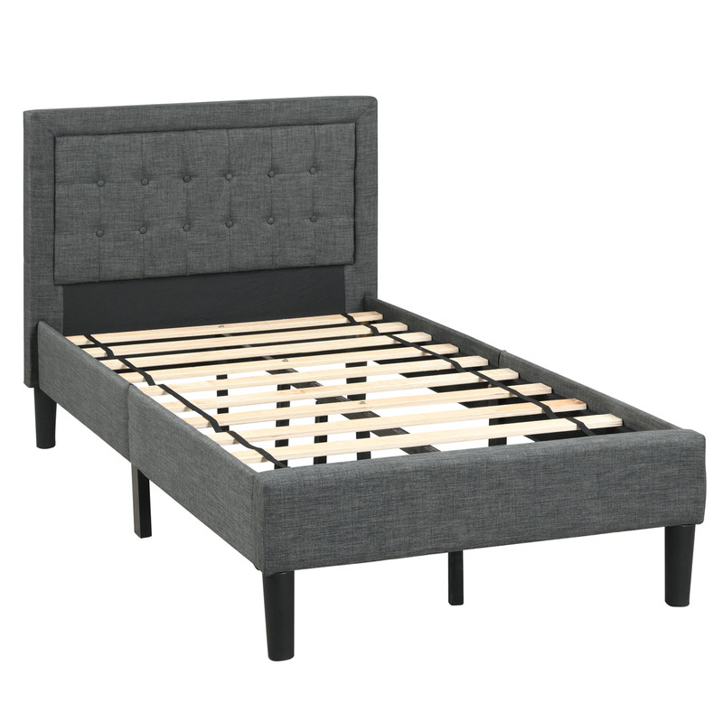 Twin Size Upholstered Bed Frame with Button Tufted Headboard Modern & Supportive Design