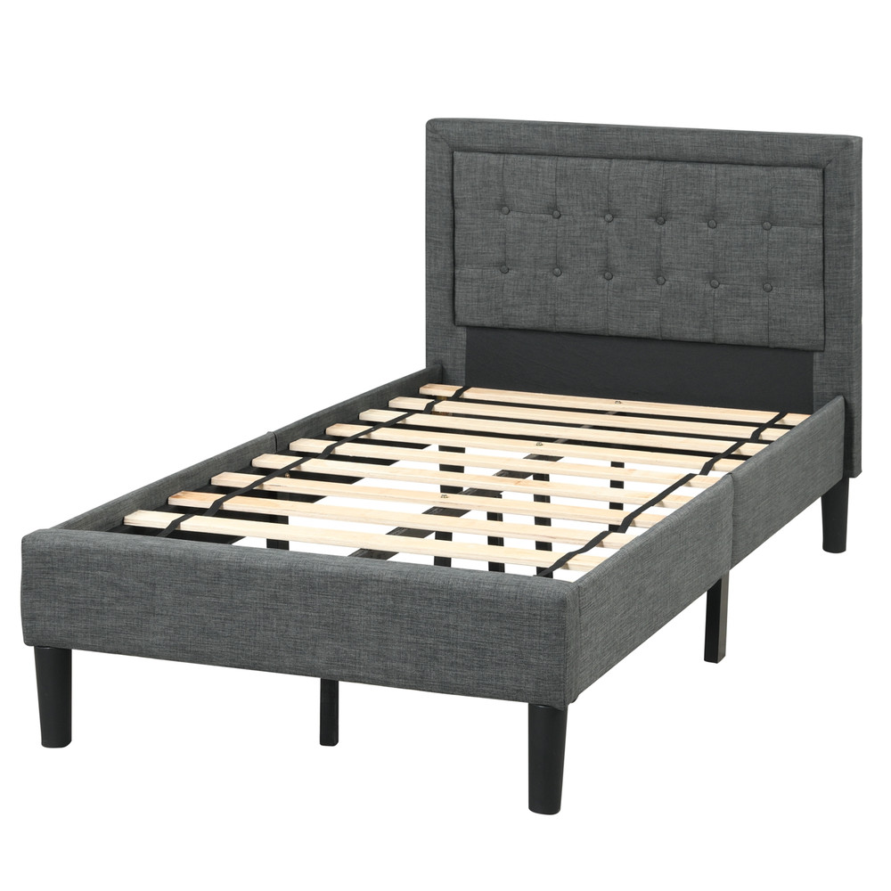 Twin Size Upholstered Bed Frame with Button Tufted Headboard Modern & Supportive Design
