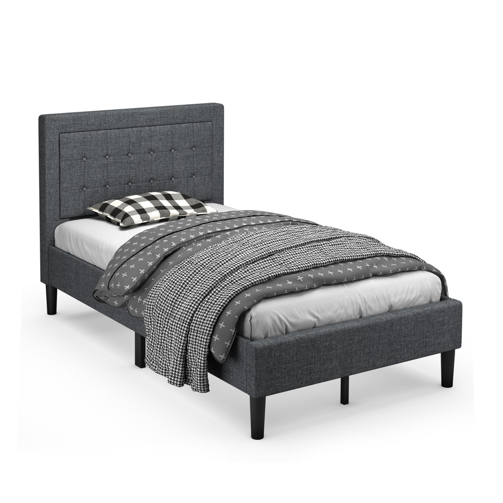 Twin Size Upholstered Bed Frame with Button Tufted Headboard Modern & Supportive Design