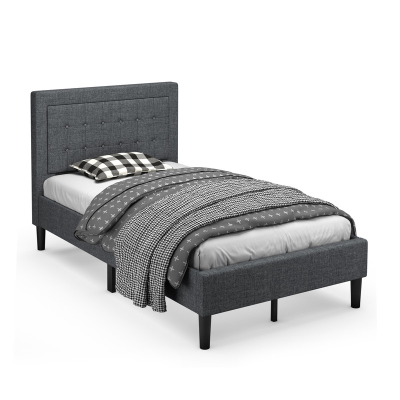Twin Size Upholstered Bed Frame with Button Tufted Headboard Modern & Supportive Design