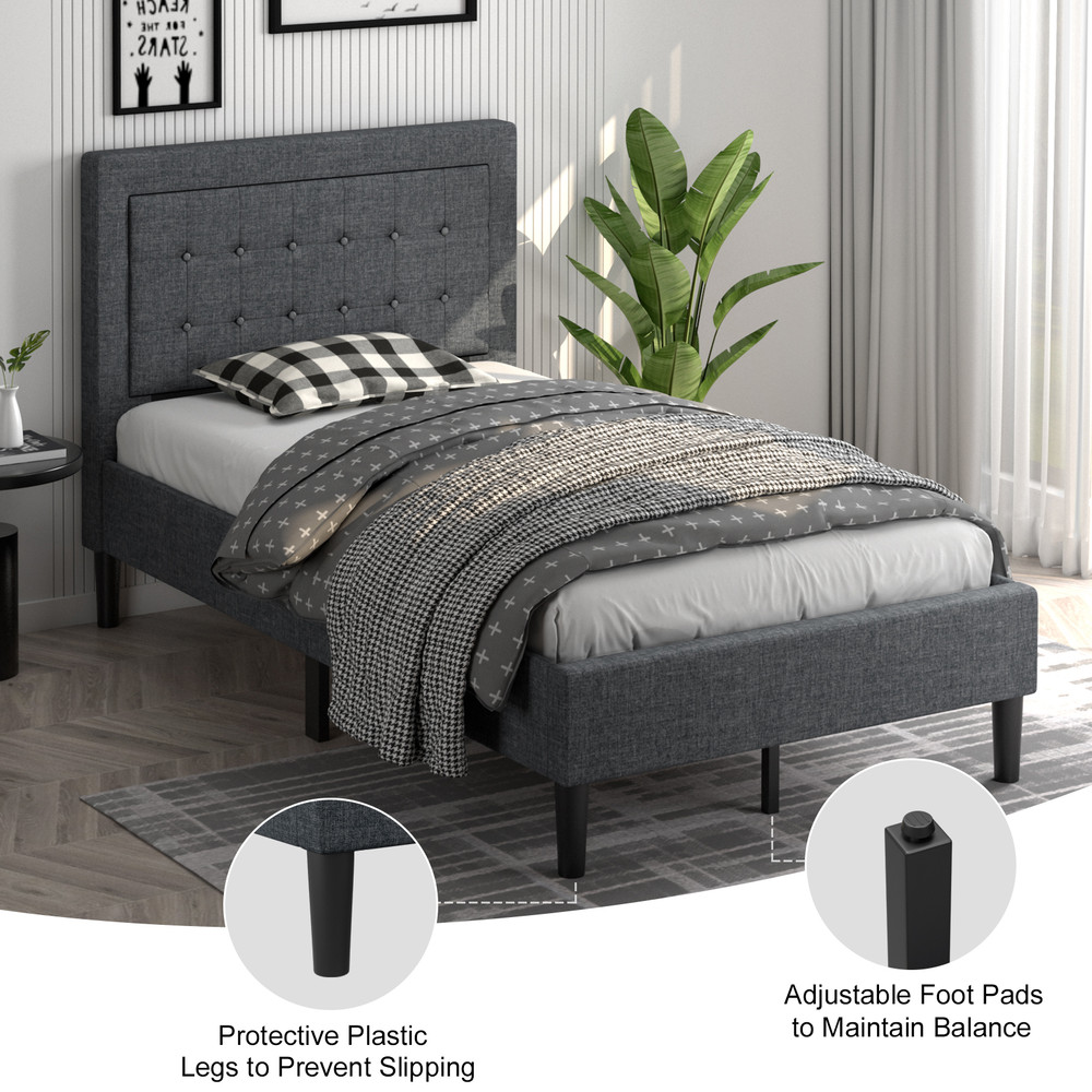 Twin Size Upholstered Bed Frame with Button Tufted Headboard Modern & Supportive Design
