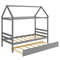 Kids Platform Bed Frame with Roof for Bedroom Twin Size with Trundle