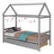 Kids Platform Bed Frame with Roof for Bedroom Twin Size with Trundle