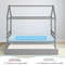 Kids Platform Bed Frame with Roof for Bedroom Twin Size with Trundle