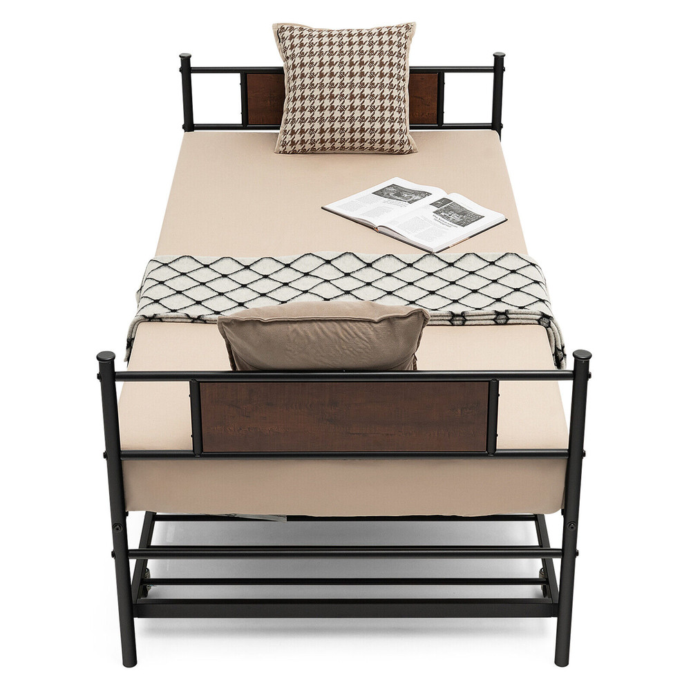 Twin Size 2 In 1 Daybed Frame with Pullout Trundle, Steel & MDF Sofa Bed