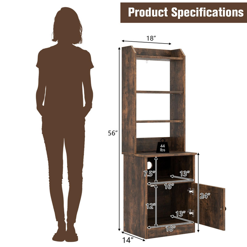 6 Tier Bookshelf Nightstand with Charging Station & Cabinet