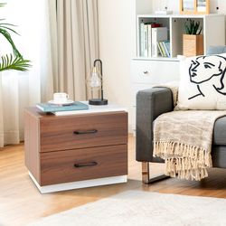 vertical modern nightstand with 2 drawers, slim & stylish for bedroom or living room
