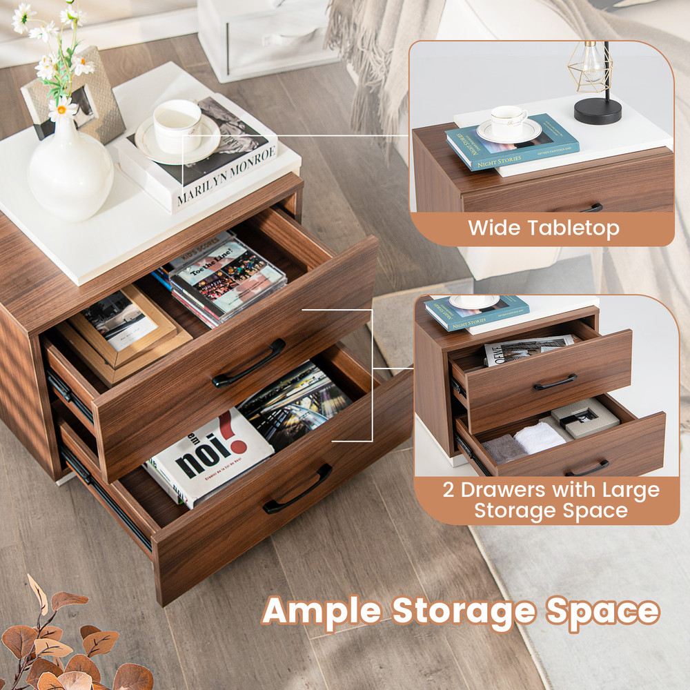 Vertical Modern Nightstand With 2 Drawers Slim  Stylish For Bedroom Or Living Room 2