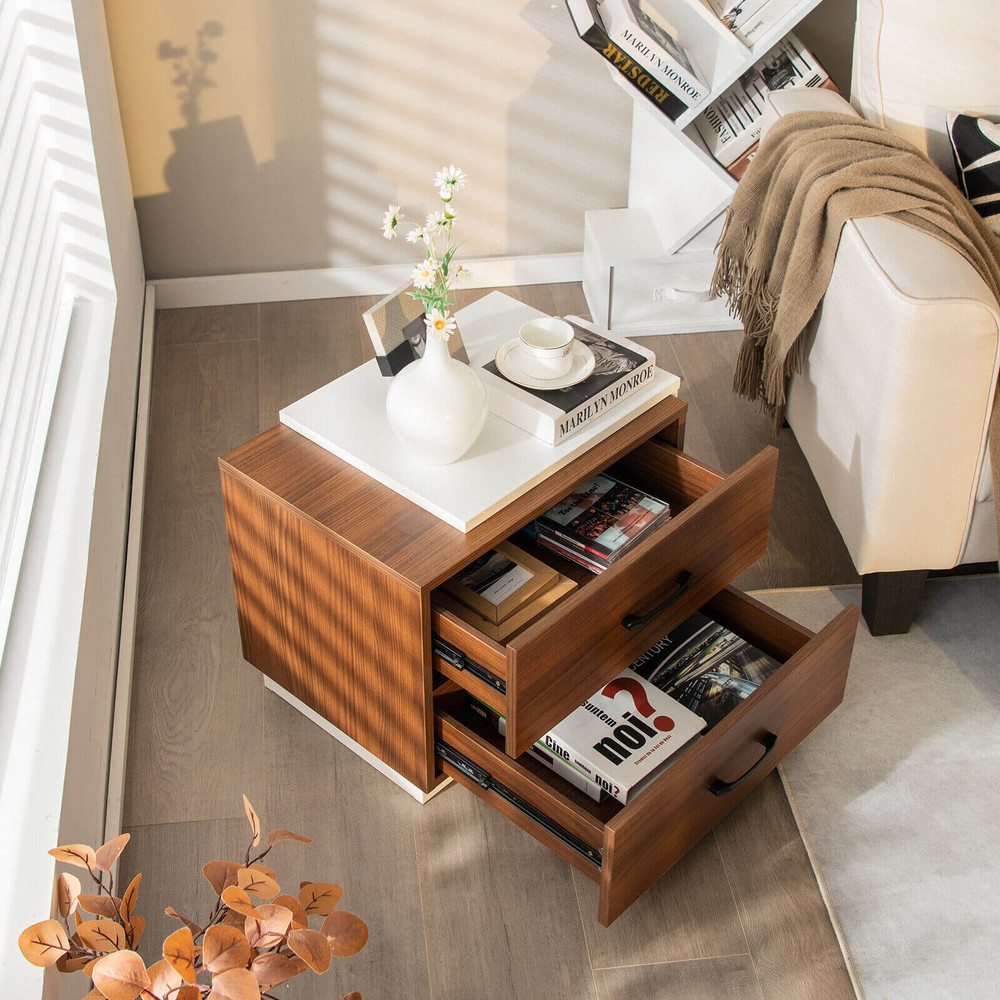 Vertical Modern Nightstand With 2 Drawers Slim  Stylish For Bedroom Or Living Room 5