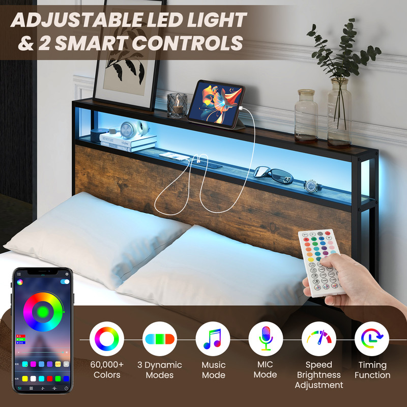 Smart LED Full Queen Size Bed Frame With Hidden Storage Drawers SpaceSaving Design 2