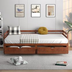 space-saving king daybed with trundle, extendable twin to king & 2 storage drawers
