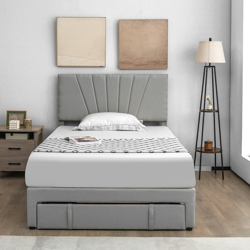 Upholstered Full Queen Bed Frame Adjustable Headboard  UnderBed Storage Drawer 1
