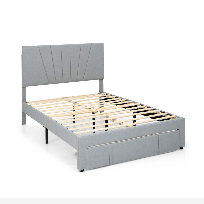 Upholstered Full Queen Bed Frame Adjustable Headboard  UnderBed Storage Drawer 4