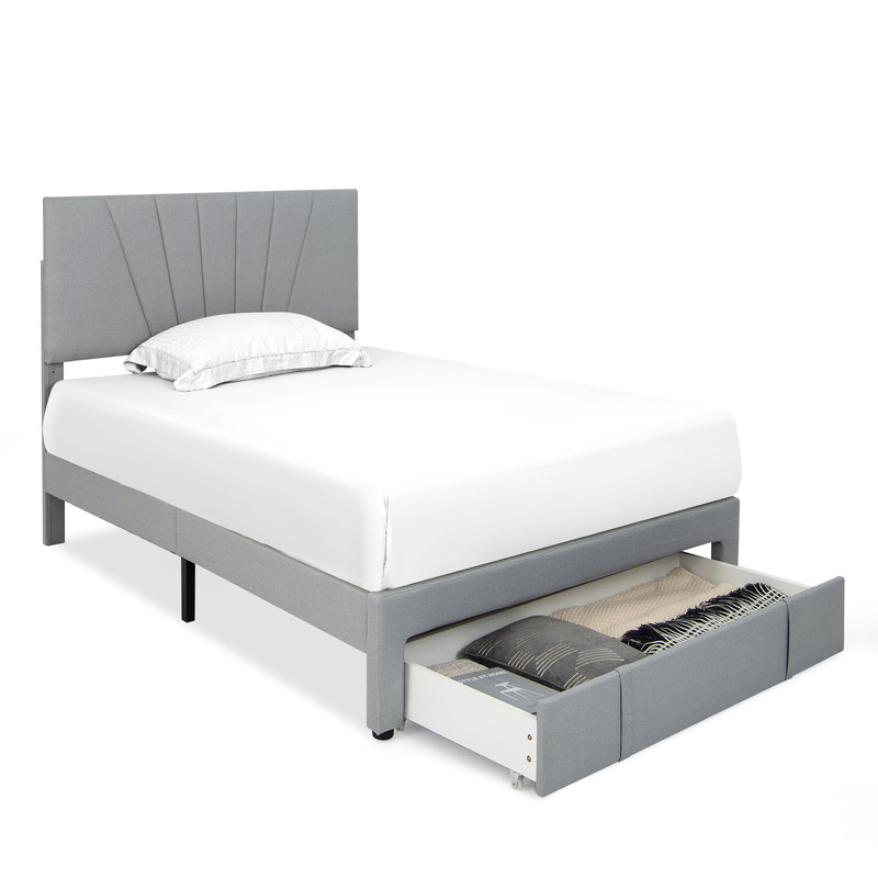 Upholstered Full Queen Bed Frame Adjustable Headboard  UnderBed Storage Drawer 5
