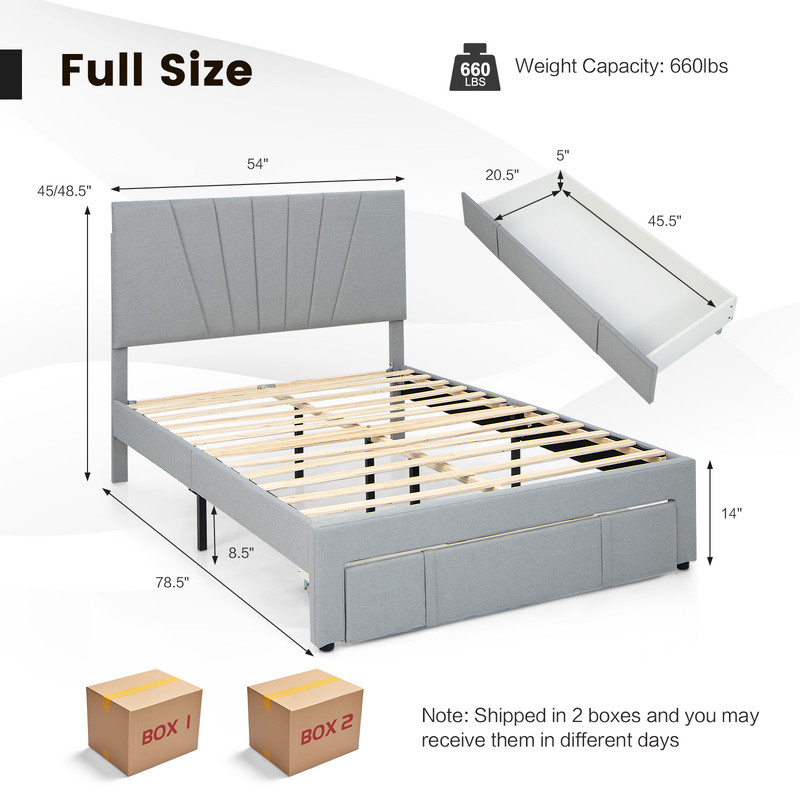 Upholstered Full Queen Bed Frame Adjustable Headboard  UnderBed Storage Drawer 3