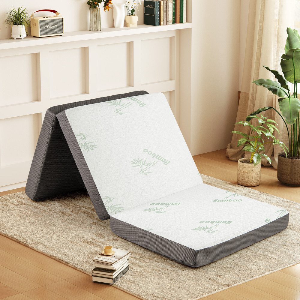 4 Inch Tri Fold Foam Mattress with Washable Cover, Portable Yoga & Guest Mat
