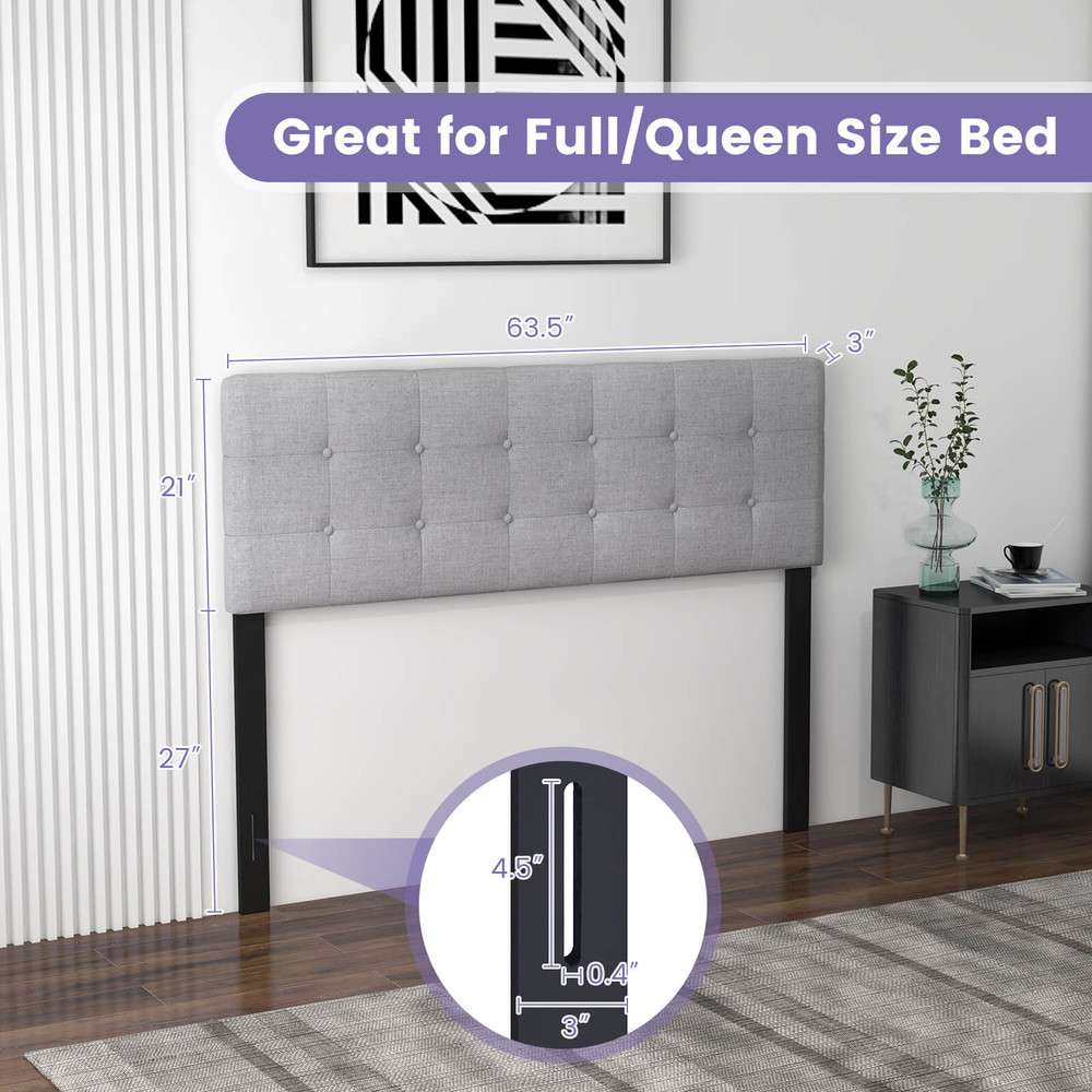 Linen Upholstered Headboard for Queen & Full Beds Modern Bedroom Decor with Solid Wood Legs