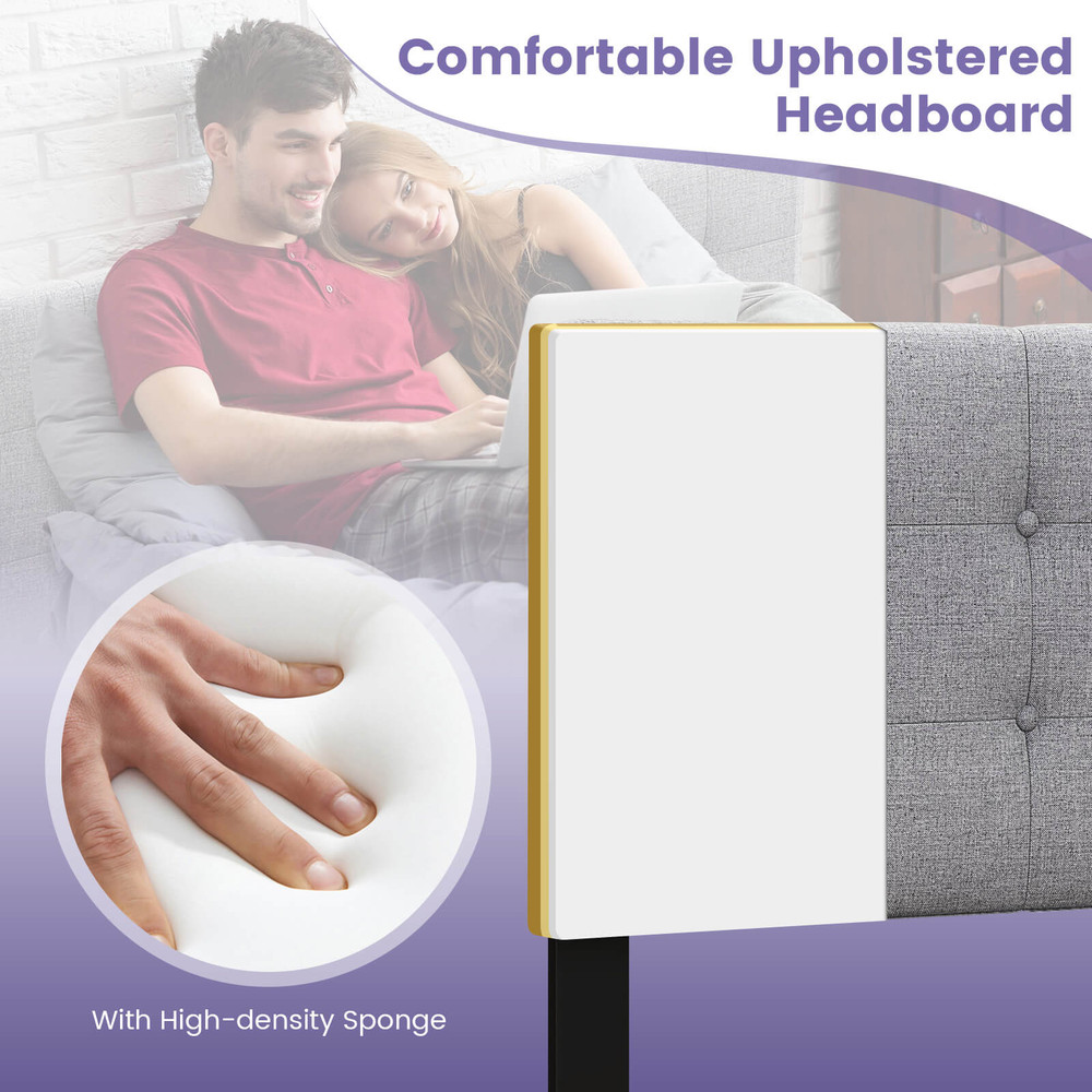 Linen Upholstered Headboard for Queen & Full Beds Modern Bedroom Decor with Solid Wood Legs