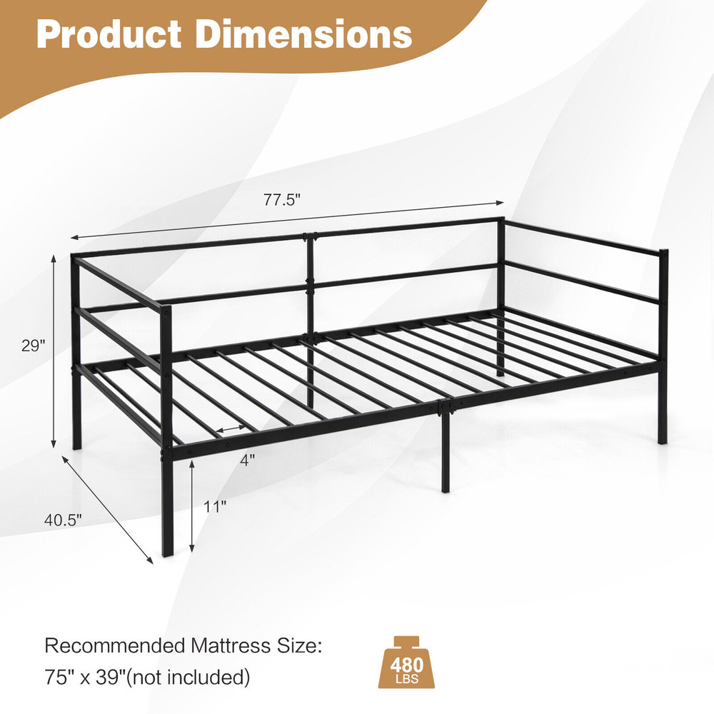 Modern Metal Day Bed Frame Twin Size for Living Room & Bedroom Decor