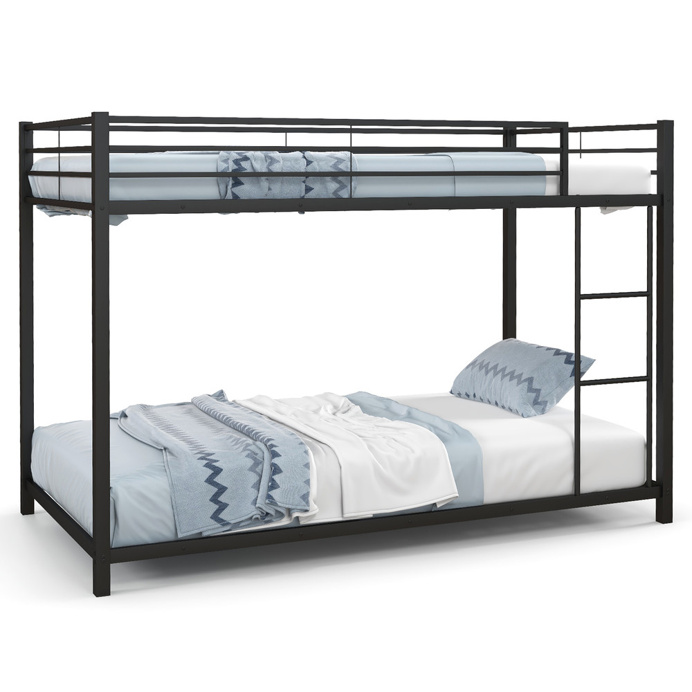 Low Profile Twin Over Twin Metal Bunk Bed With FullLength Guardrails SpaceSaving Sturdy 4