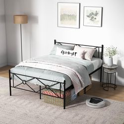 full size metal platform bed frame with headboard & footboard, sturdy & noise-free