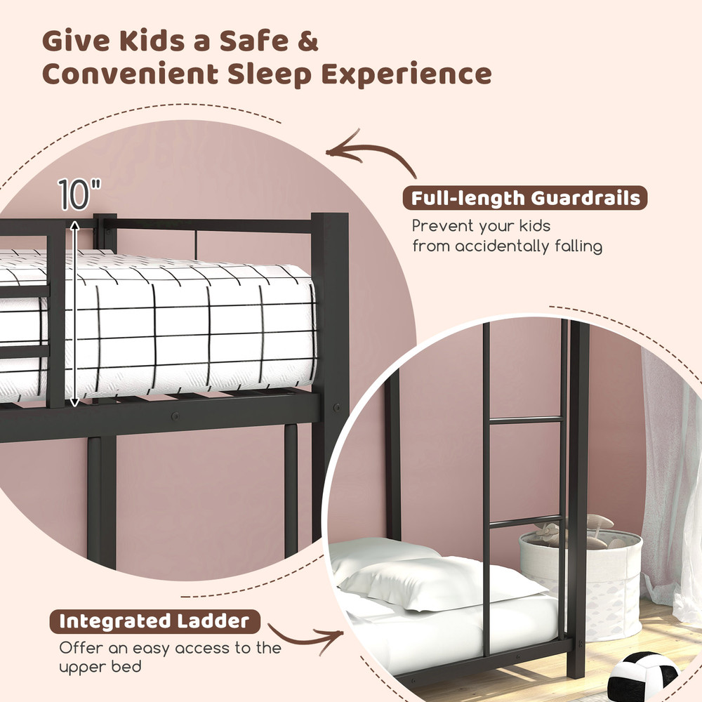 Low Profile Twin Over Twin Metal Bunk Bed With FullLength Guardrails SpaceSaving Sturdy 7