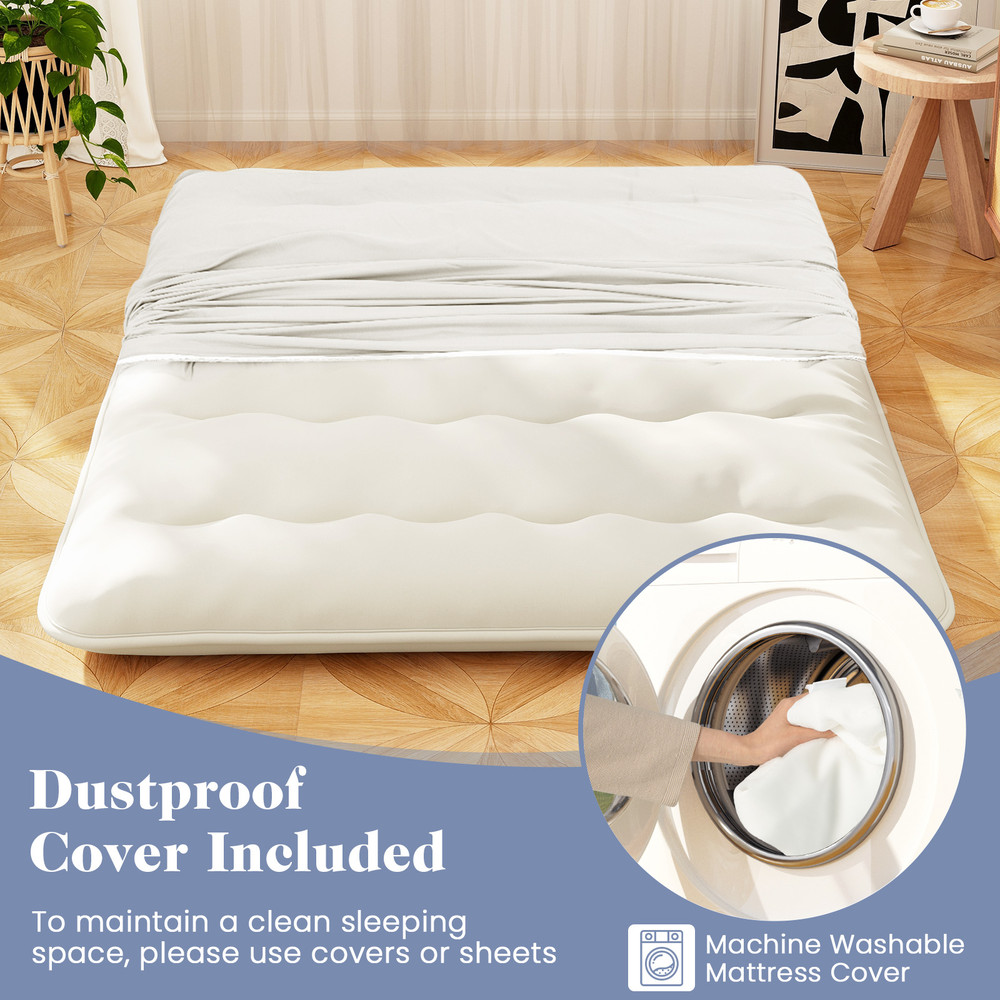 Queen Futon Mattress Floor Sleeping Pad with Washable Cover & Carry Bag for Camping