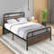Industrial Full Size Bed Frame with Rustic Wood Headboard Sturdy Metal Platform