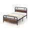 Industrial Full Size Bed Frame with Rustic Wood Headboard Sturdy Metal Platform
