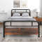 Industrial Full Size Bed Frame with Rustic Wood Headboard Sturdy Metal Platform