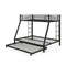 Twin Over Full Bunk Bed Frame with Trundle Space Saving Black Metal Bed Frame for Guest Rooms