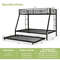 Twin Over Full Bunk Bed Frame with Trundle Space Saving Black Metal Bed Frame for Guest Rooms
