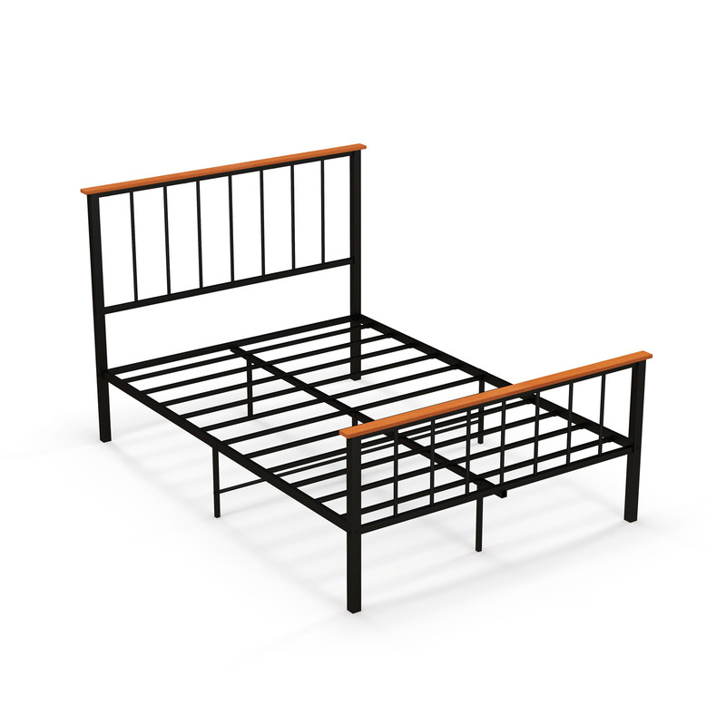 Full Size Bed Frame with Headboard and Footboard Sturdy Metal & MDF Platform Bed