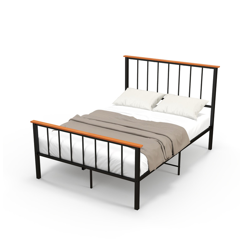 Full Size Bed Frame with Headboard and Footboard Sturdy Metal & MDF Platform Bed