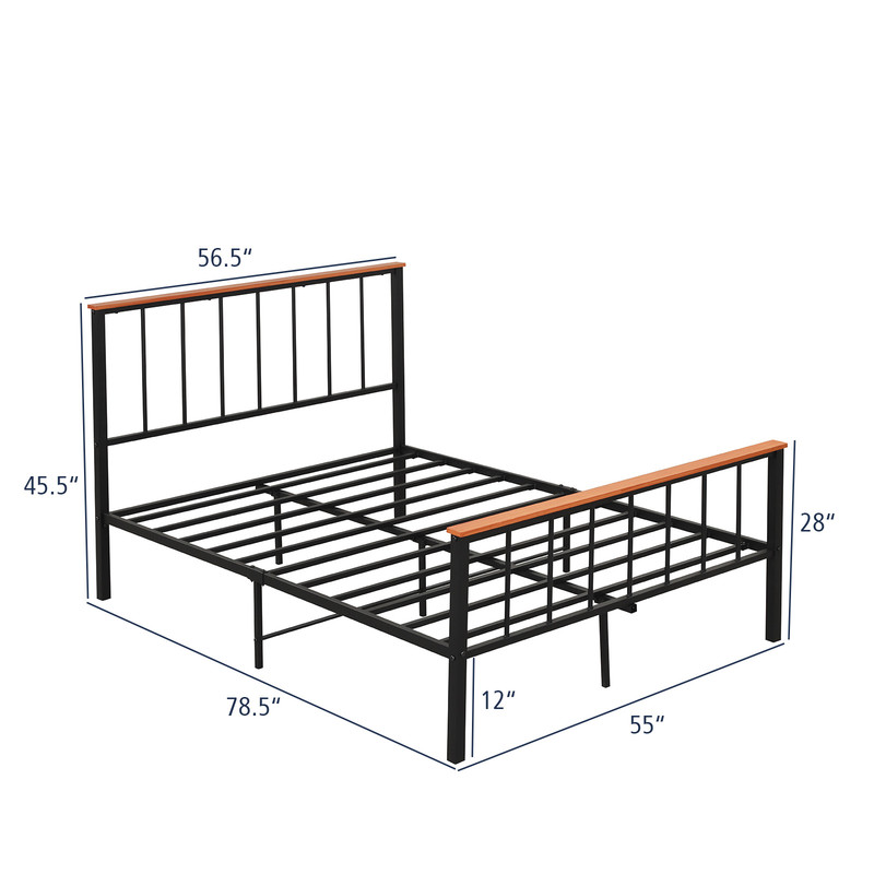 Full Size Bed Frame with Headboard and Footboard Sturdy Metal & MDF Platform Bed