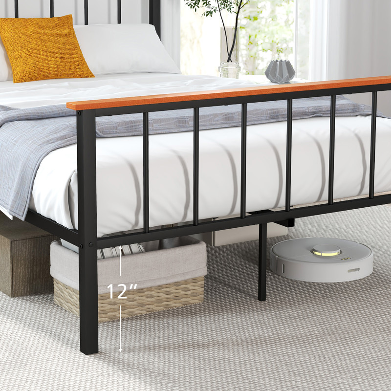 Full Size Bed Frame with Headboard and Footboard Sturdy Metal & MDF Platform Bed