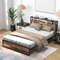 Full/Queen Bed Frame with 2 Tier Storage Headboard & Charging Station Sturdy Metal Design